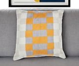 20" Yellow and Gray Check Throw Pillow With Embroidery
