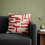 24" Red and Ivory Geometric Cotton Blend Throw Pillow With Embroidery