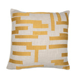 20" Yellow and Ivory Geometric Cotton Blend Throw Pillow With Embroidery