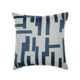 20" Blue and Ivory Geometric Cotton Blend Throw Pillow With Embroidery