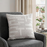 24" Ivory Cotton Blend Throw Pillow with Embroidery