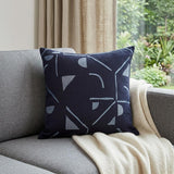 20" Blue Geometric Cotton Blend Throw Pillow With Embroidery