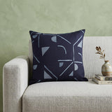 24" Blue Geometric Cotton Blend Throw Pillow With Embroidery