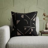 20" Beige and Black Geometric Cotton Blend Throw Pillow With Embroidery