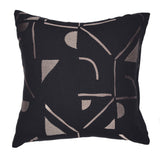 24" Beige and Black Geometric Cotton Blend Throw Pillow With Embroidery