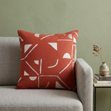 20" Orange and Ivory Geometric Cotton Blend Throw Pillow With Embroidery