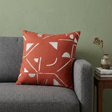 24" Orange and Ivory Geometric Cotton Blend Throw Pillow  With Embroidery