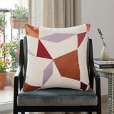 24" Ivory Geometric Cotton Blend Throw Pillow With Embroidery