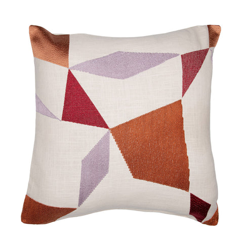 24" Ivory Geometric Cotton Blend Throw Pillow With Embroidery