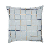 24" Light Blue Check Cotton Blend Throw Pillow  With Embroidery