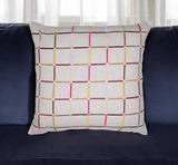20" White Check Cotton Blend Throw Pillow With Embroidery