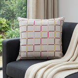 24" White Check Cotton Blend Throw Pillow With Embroidery