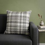 20" White and Black Check Cotton Blend Throw Pillow With Embroidery