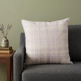 20" Ivory Check Cotton Blend Throw Pillow With Embroidery