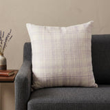 24" Ivory Check Cotton Blend Throw Pillow With Embroidery
