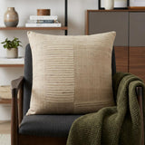 24" Brown and Beige Geometric Silk Throw Pillow With Embroidery