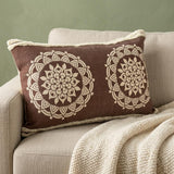 16" X 24" Brown and Ivory Medallion Cotton Lumbar Throw Pillow With Texture