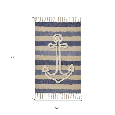 3' X 4' Blue Abstract Hand Woven Area Rug