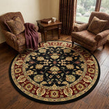 6' Black and Red Round Floral Area Rug