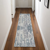 8' Gray And Ivory Abstract Runner Rug