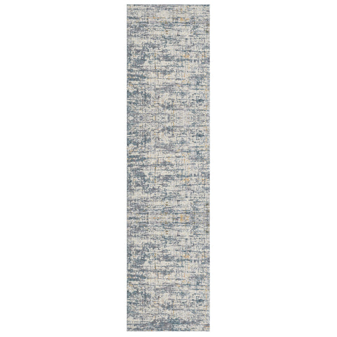 8' Blue And Ivory Abstract Runner Rug