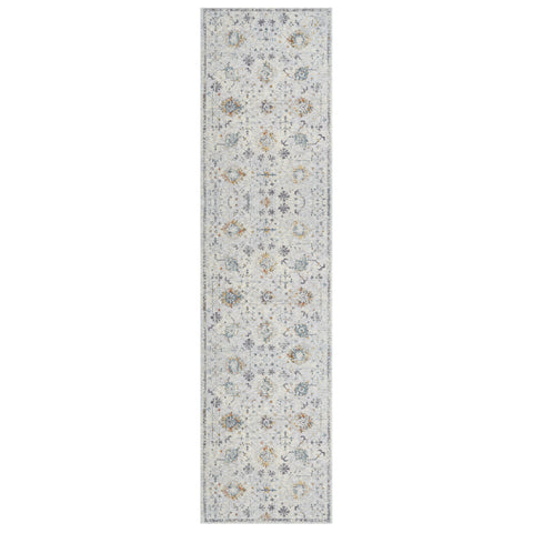 8' Ivory And Blue Floral Runner Rug