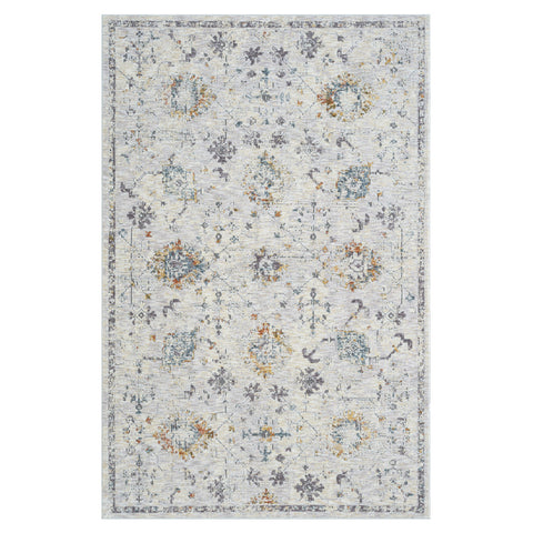 5' X 8' Ivory and Blue Floral Area Rug