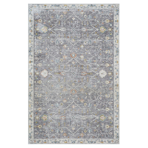 5' X 8' Gray and Ivory Floral Area Rug