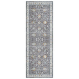 8' Gray And Blue Floral Distressed Runner Rug