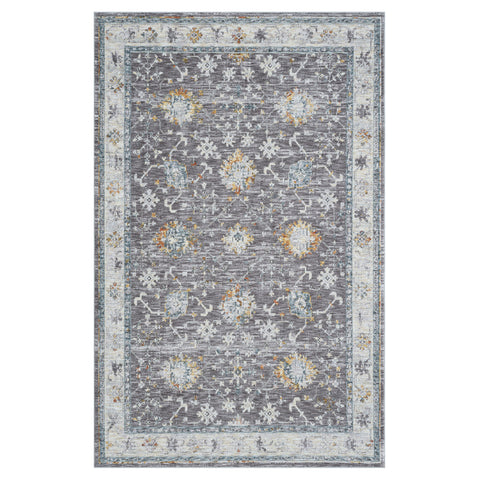 5' X 8' Gray and Ivory Floral Area Rug
