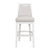 31" Gray And White Faux Leather And Solid Wood Bar Height Swivel Bar Chair