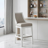 31" Gray And White Faux Leather And Solid Wood Bar Height Swivel Bar Chair