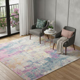 5' Ivory Blue And Yellow Abstract Square Rug