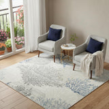 5' Ivory Blue And Gray Seashell and Coral Non Skid Square Rug