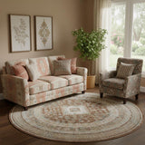 8' Rust And Ivory Oriental Non Skid Round Rug