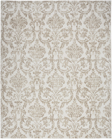 5' X 7' Beige and Ivory Damask Distressed Non Skid Area Rug