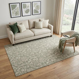 5' X 7' Olive Green and Ivory Damask Distressed Non Skid Area Rug