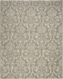 5' X 7' Olive Green and Ivory Damask Distressed Non Skid Area Rug
