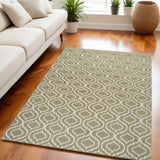 5' X 7' Olive Green and Ivory Trellis Non Skid Area Rug