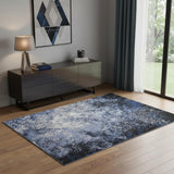 4' X 6' Light Blue Black And Ivory Abstract Non Skid Area Rug