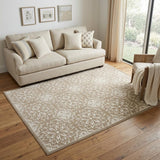 5' X 7' Taupe and Ivory Floral Medallion Non Skid Area Rug