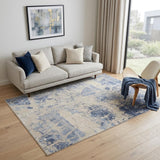 5' X 7' Cream Blue And Light Blue Abstract Non Skid Area Rug