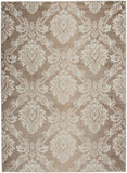 5' X 7' Taupe and Ivory Damask Distressed Non Skid Area Rug