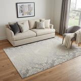 5' X 7' Gray and Ivory Damask Distressed Non Skid Area Rug