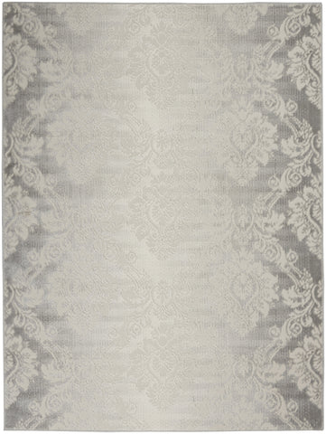 5' X 7' Gray and Ivory Damask Distressed Non Skid Area Rug