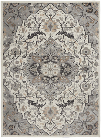 5' X 7' Gray and Ivory Floral Non Skid Area Rug