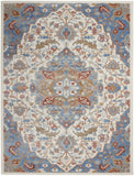5' X 7' Ivory Blue and Gray Floral Non Skid Area Rug