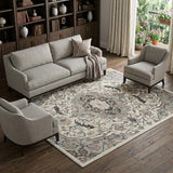 6' X 9' Ivory Black and Gray Floral Non Skid Area Rug