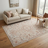 5' X 7' Ivory and Light Taupe Floral Non Skid Area Rug