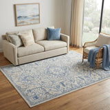5' X 7' Ivory Blue and Gray Floral Non Skid Area Rug